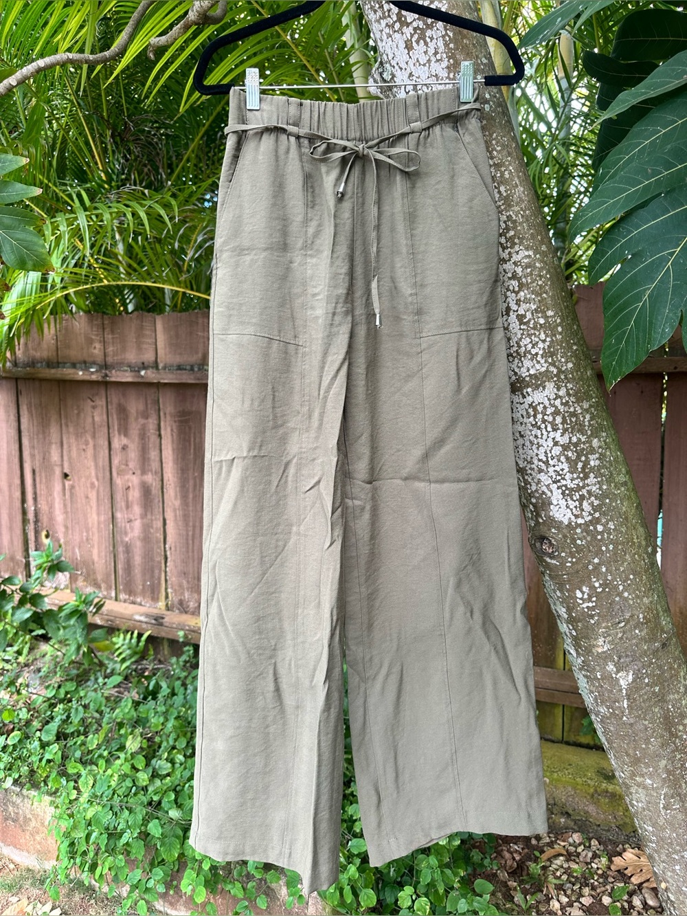 Zara Army Green High Waisted Tie-Waist Pants Size XS